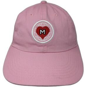 Newhattan Baseball Cap Pink One Size Red Heart Globe Logo Adjustable Twill Hat
